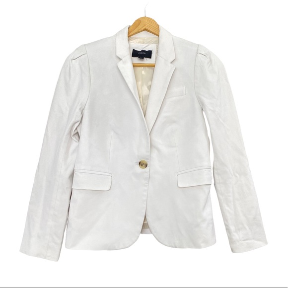 J.Crew Women's Puff Sleeve Blazer in Stretchy Cotton White